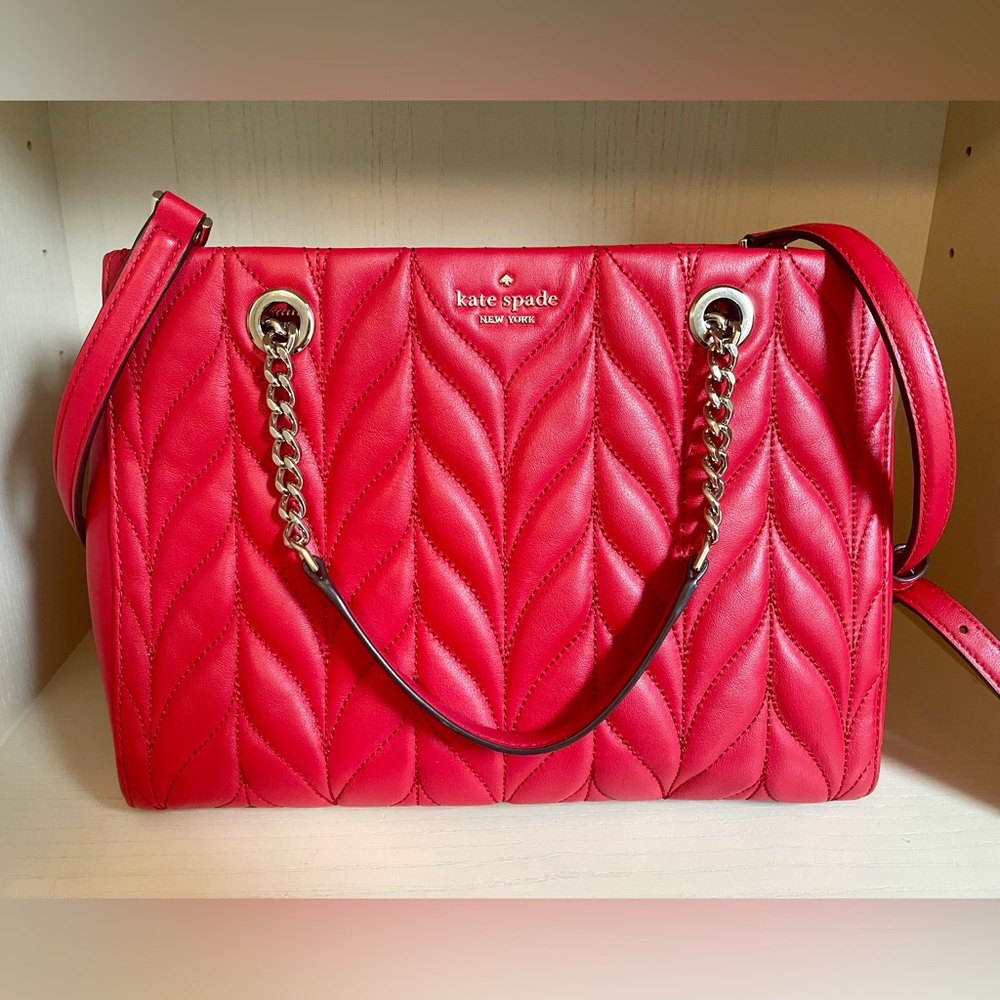 ❤️🌹Kate Spade 🍒 Red Leather Quilted Satchel 🍒🌹❣️